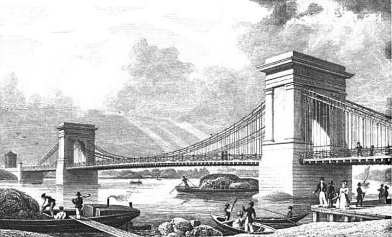 The original Hammersmith Bridge, opened in 1827