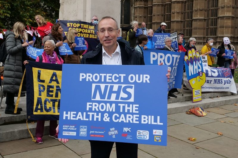 At the Health and Care Bill protest