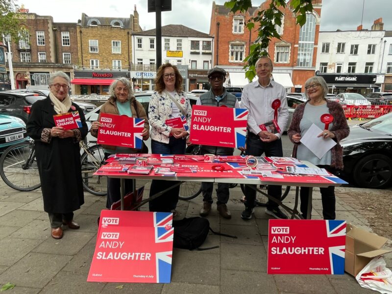 Meeting voters in Chiswick High Road