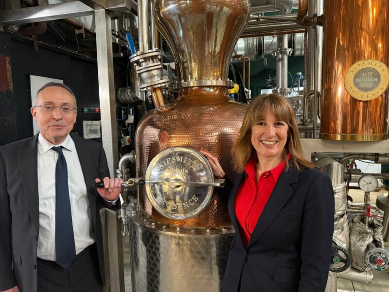 With the Chancellor at Sipsmith distillery. 