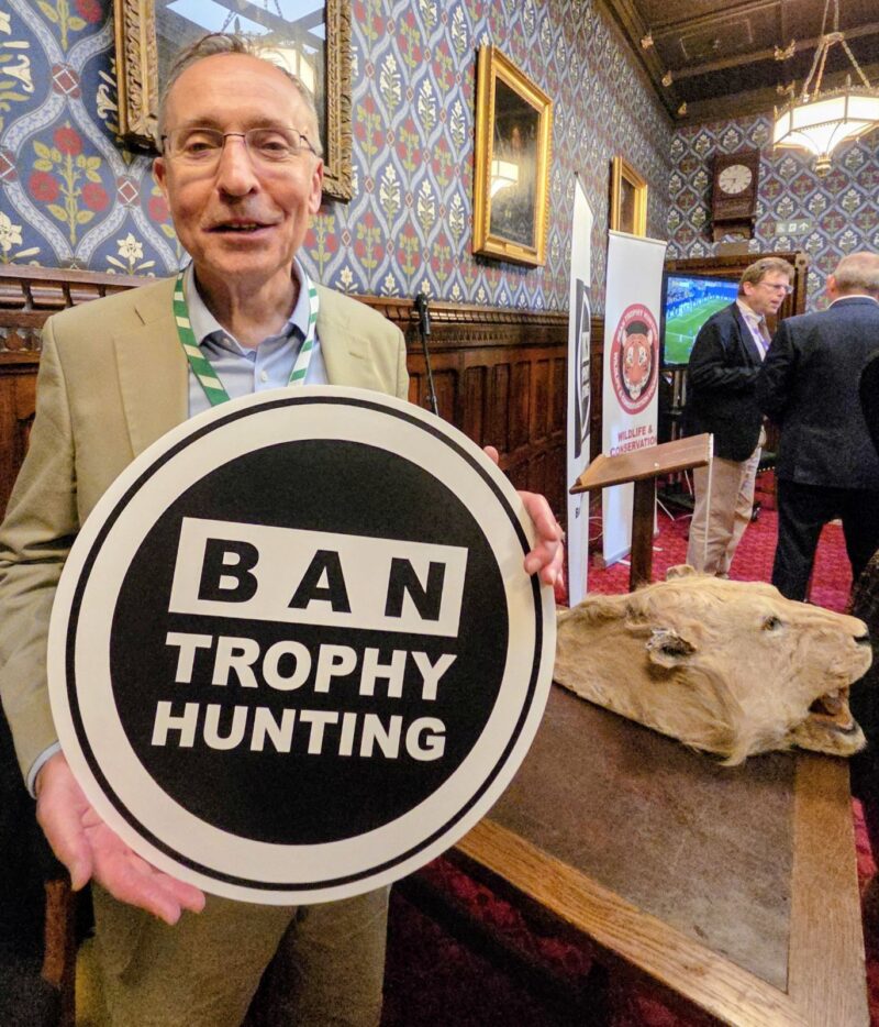 At the reception to mark the launch of the declaration to abolish trophy hunting. 