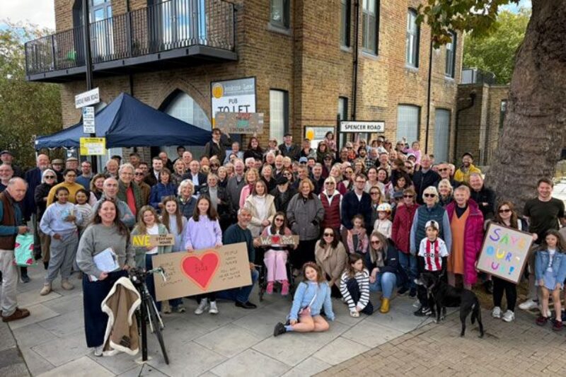 At the demonstration outside the Old Station House pub. 